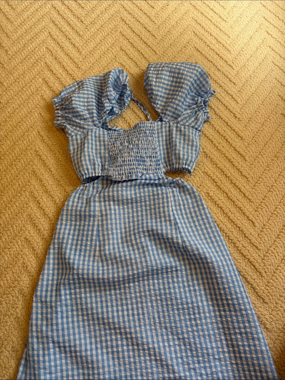 Women’s Blue Gingham Puff-Sleeve Dress - Picture 2 of 2